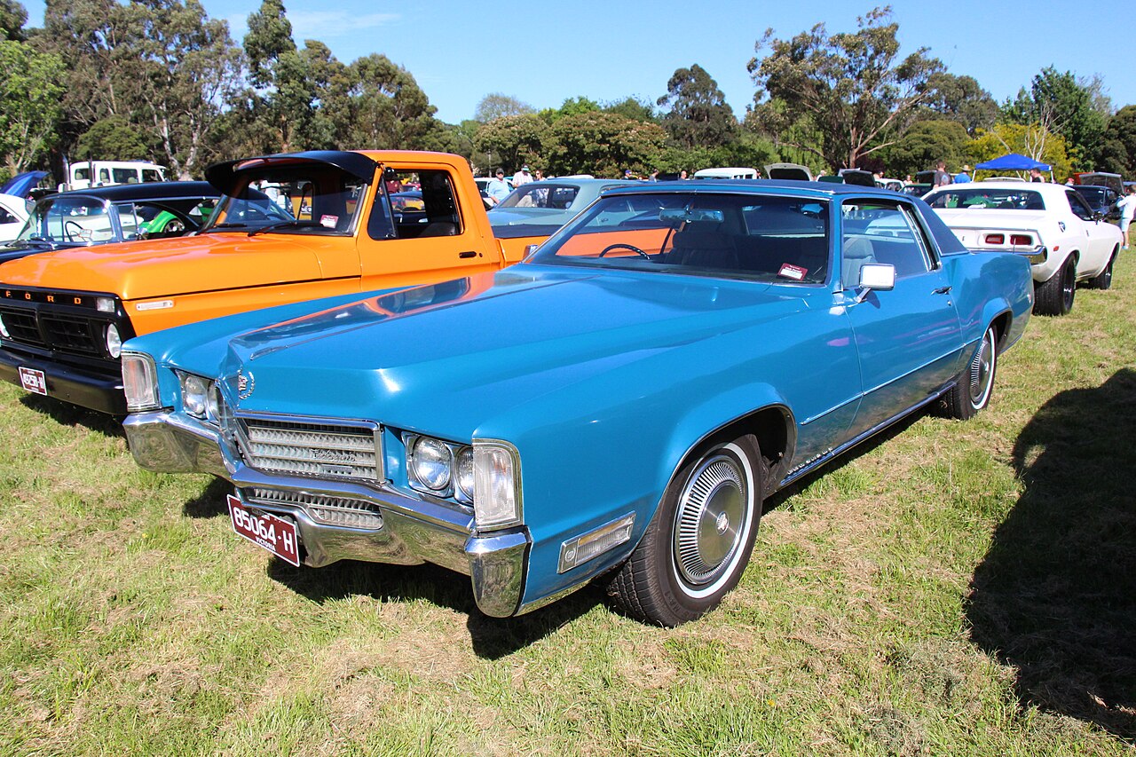 White 1970 Cadillac Eldorado two-door hardtop parked at a car show