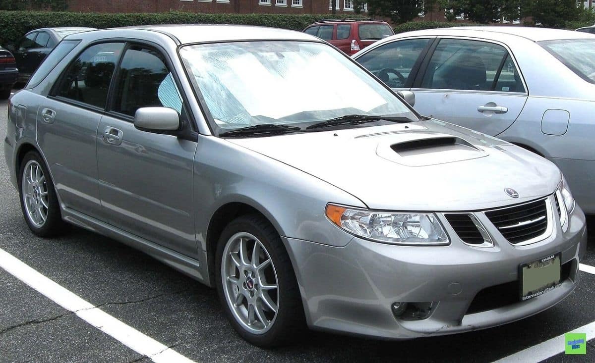 Silver Saab 9-2X Aero with a hood scoop