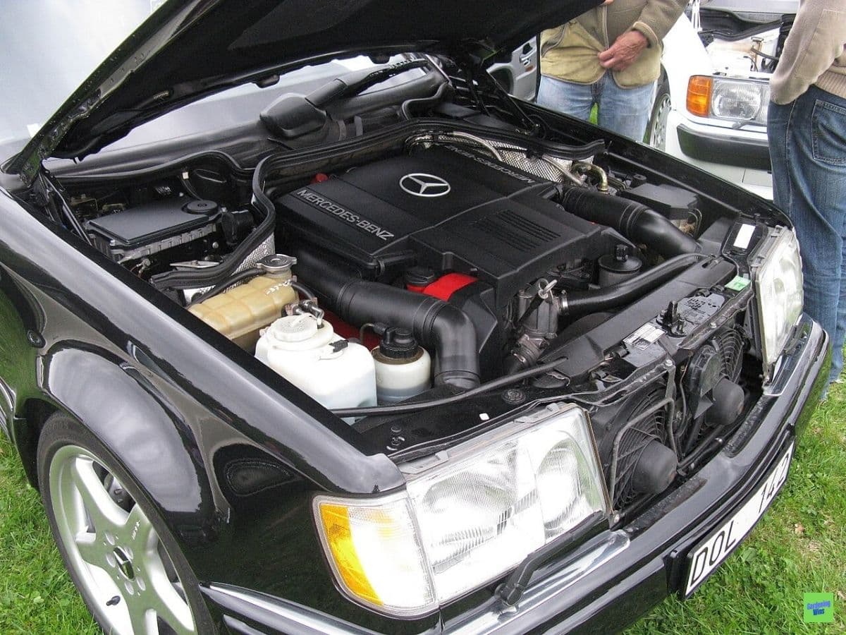 Mercedes-Benz 500 E engine bay with the 5.0-liter M119 V8