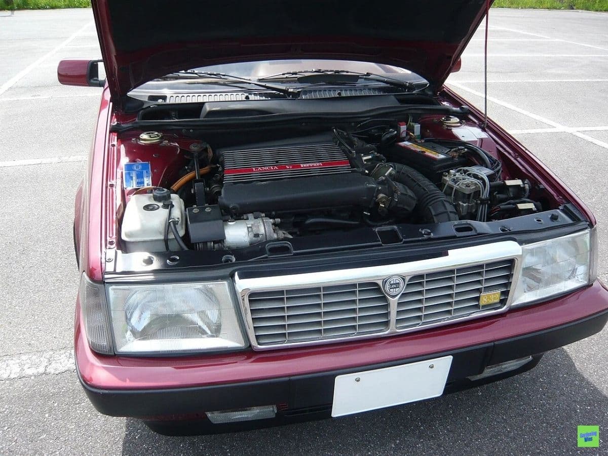 Lancia Thema 8.32 V8 engine bay with Lancia by Ferrari lettering