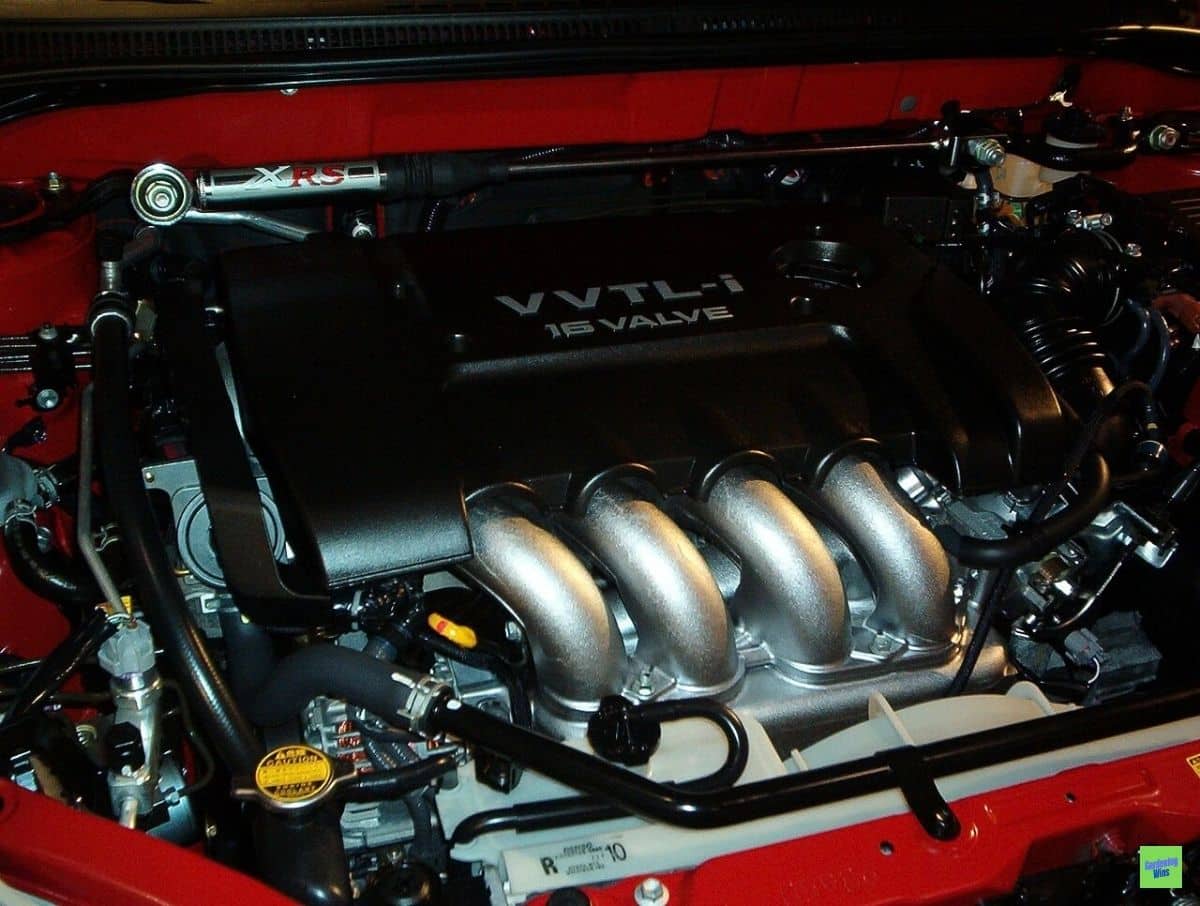 Toyota Corolla XRS engine bay showing the VVTL-i cover and intake manifold