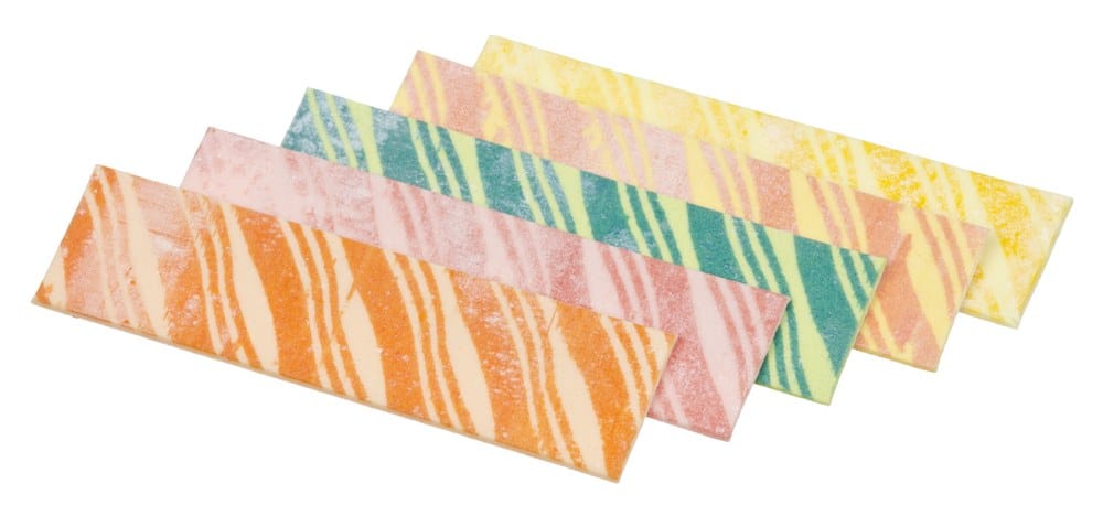 Five colorful striped Fruit Stripe gum sticks