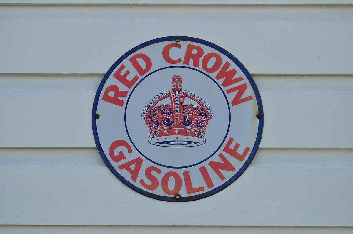 Red Crown Gasoline advertising sign mounted on a wall