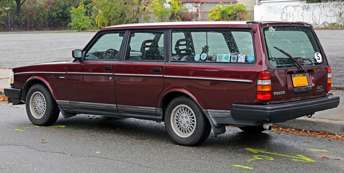 1993 Volvo 240 wagon with a tall square rear body and upright tailgate