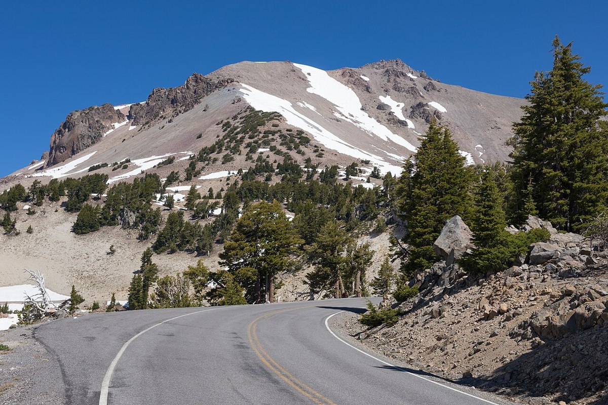 Highway 89 curving beneath Lassen Peak