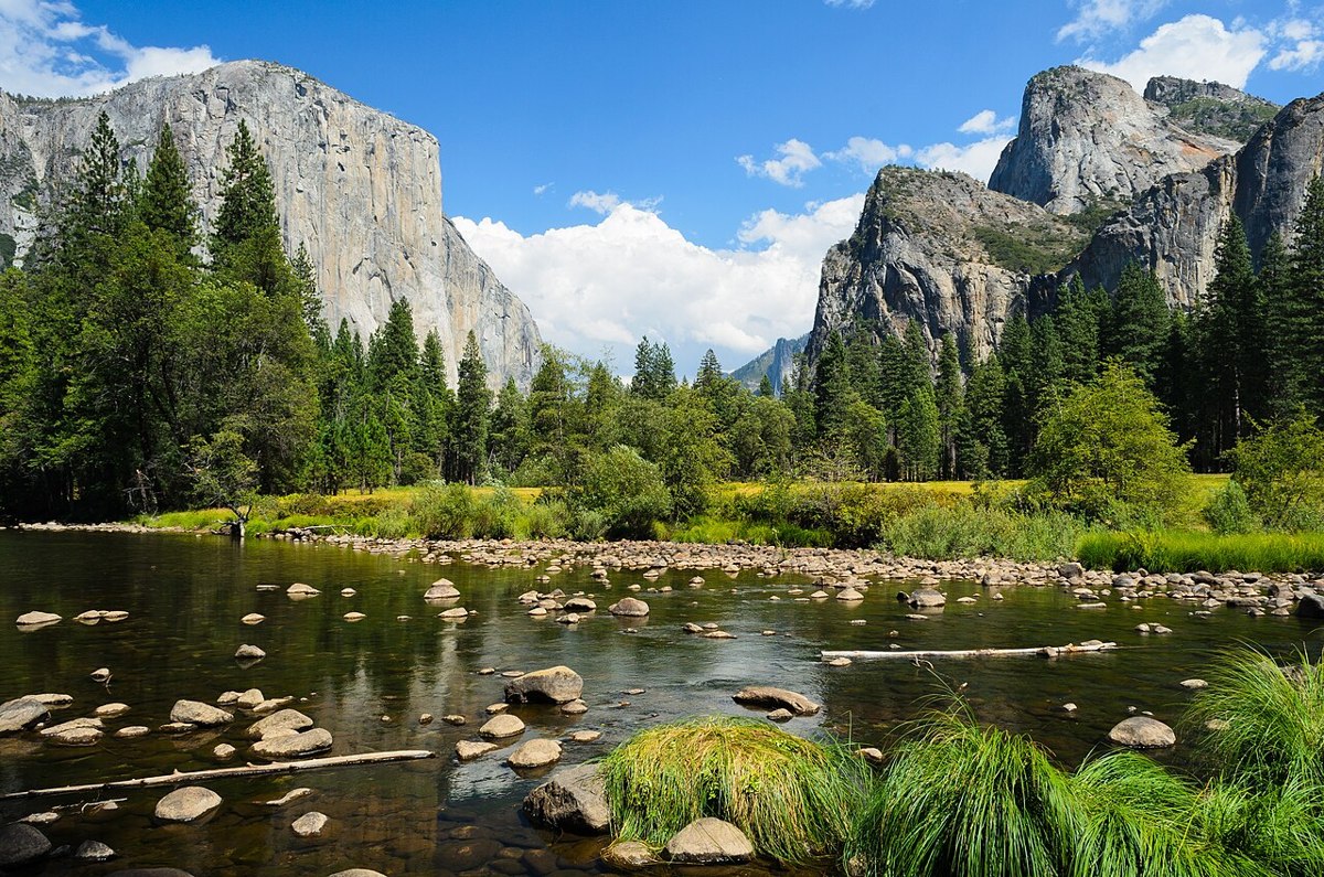 Merced River and granite cliffs at Yosemite Valley View