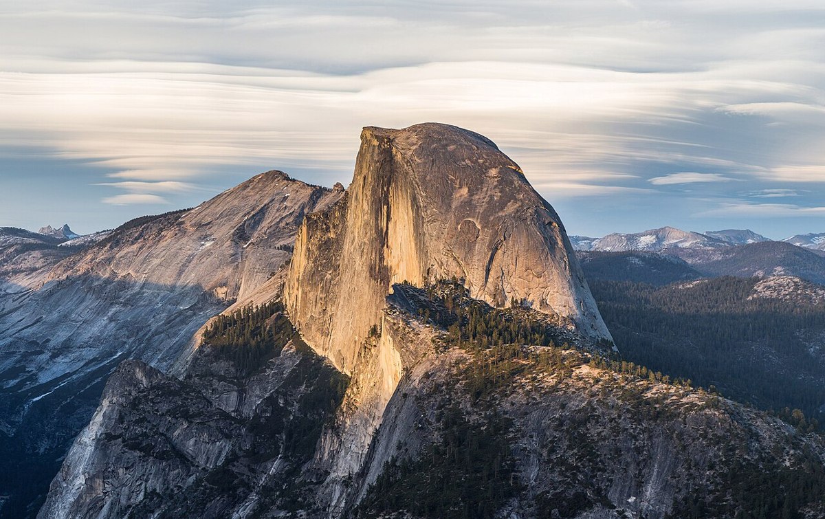 Half Dome and distant mountain ridges viewed from Glacier Point