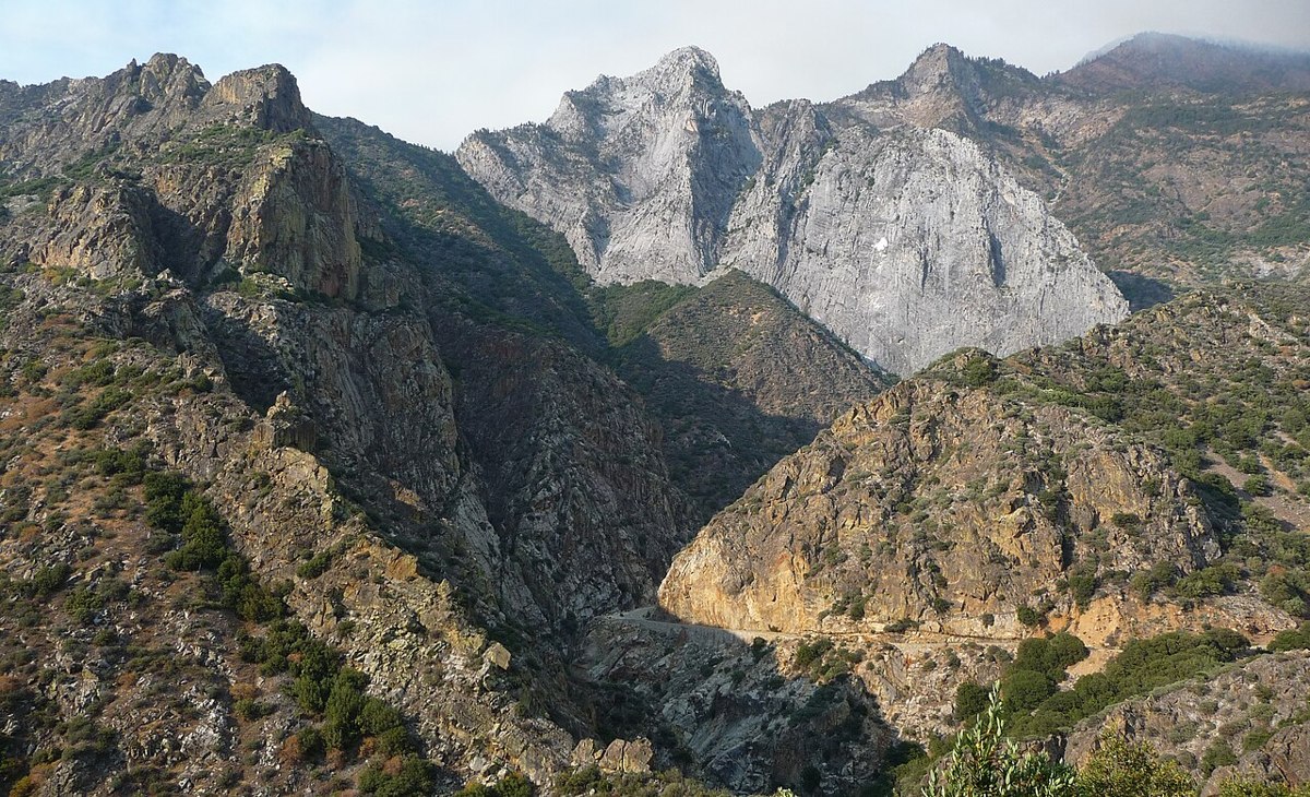 Steep granite canyon walls beside the Kings Canyon Scenic Byway