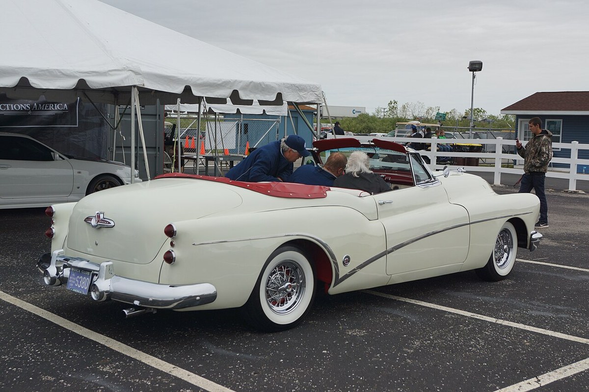 White 1953 Buick Skylark convertible with its top down
