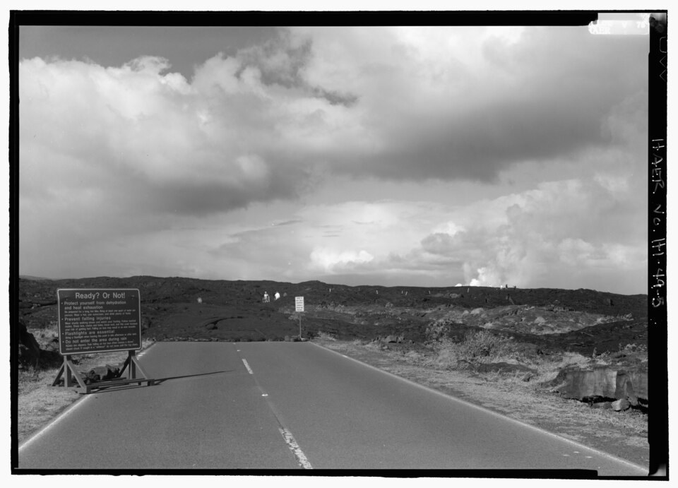 A Historic American Engineering Record photograph records the road ending where lava closed the coastal route.