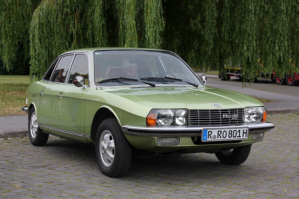 Green 1976 NSU Ro 80 sedan viewed from the front