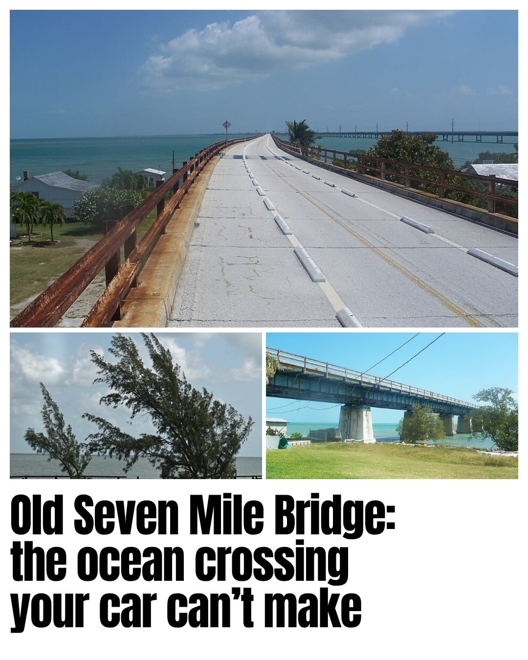 Old Seven Mile Bridge photographed before the recent pedestrian restoration, with Fred the Tree and the structure above Pigeon Key below.