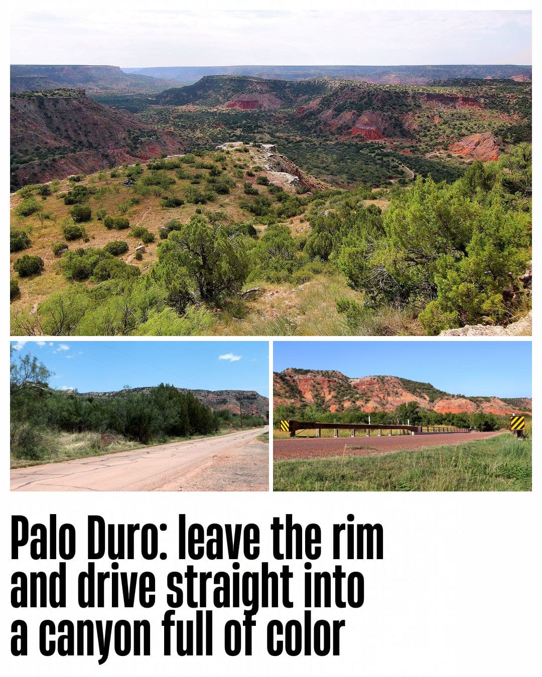 Palo Duro from the CCC overlook, with the park road and Bridge 5 below.